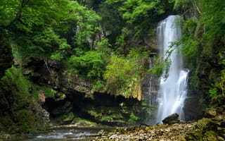 Картинка водопад, скалы, река, деревья