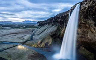 Картинка пейзаж, море, горы, каскад, природа, местность, рок, водопад, среды, побережье, волна, водоём, скалы, вода, водная характеристика