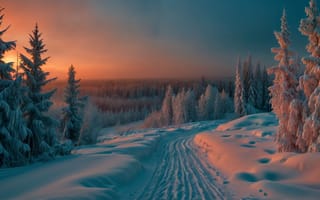Картинка на открытом воздухе, небо, градиентное небо, снег, природа, дерево, без людей, закат, сосна, зима, пейзаж, горы, лес, оранжевое небо