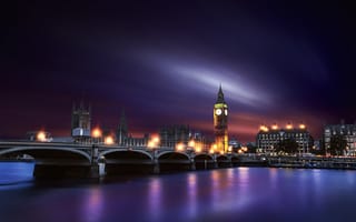 Картинка Big Ben, фонари, ночь, Westminster, London City, город, иллюминация