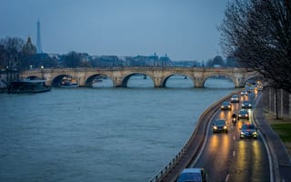 Картинка река Сена, дорога, Франция, Париж