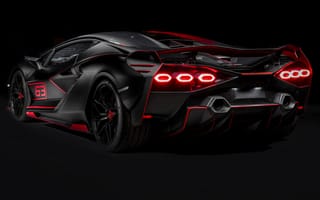 Картинка Lamborghini Sian, 2020, чёрные ободы, красный свет, суперкар, темный