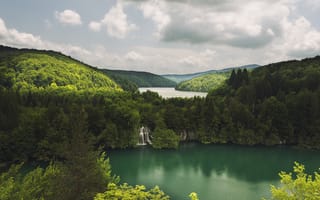 Обои Plitvice Lakes National Park, река, деревья, водопад, Croatia, пейзаж