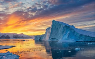 Картинка айсберг, море, лед, расвет, зима, небо