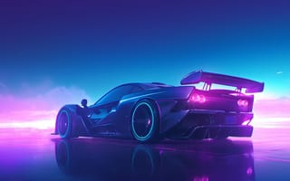 Картинка машина, небо, Киберпанк, неон