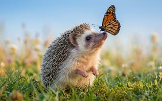 Картинка голубые глаза, цветок, на открытом воздухе, подпись, день, животное, бабочка, жук, синее небо, размытый, реалистичный, глубина резкости, кошка, небо, без людей, трава, внимание к животным, поле