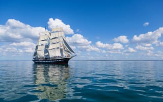Картинка море, парус, корабль, облака