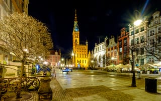 Картинка Гданьск, огни, Польша, ночные города, город, ночь, иллюминация