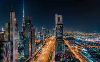 Картинка Небоскребы, ночные города, Дубай ОАЭ ночь