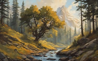 Картинка горы, лес, природа, пейзаж, река, настроение