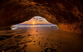 Картинка Сан Диего, закат, морская пещера, solana beach