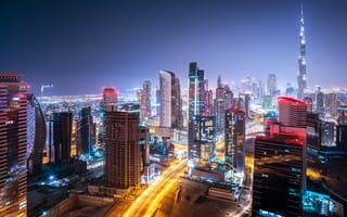 Картинка Ночной город, Дубай ОАЭ ночь, Небоскребы