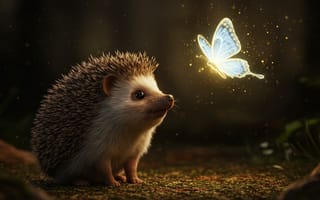 Картинка индивидуальные, закрытый рот, сбоку, на открытом воздухе, размытый, бабочка, хомяк, реалистичный, внимание к животным, без людей, светящаяся бабочка, жук, животное