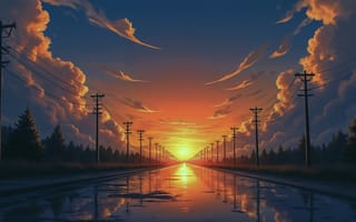 Картинка на открытом воздухе, небо, облако, без людей, отражение, природа, вода, полюс энергосистемы, линии электропередач, облачное небо, закат, дерево, пейзаж