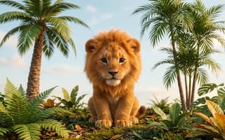 Картинка глядя на зрителя, на природе, день, пальмовое дерево, левчика, синее небо, животное, без людей, небом, внимание к животным, ёлка, облако, реалистичный, раст