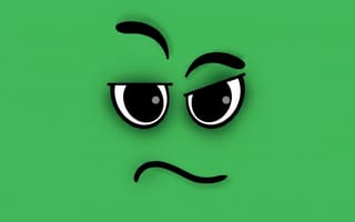 Картинка смайлик, эмодзи, абстракция, недоверие, глаза, минимализм, мимика, рабочий стол, ИИ, вектор, контраст, нейросеть, рот, плоский дизайн, зеленый, брови, скепсис, иллюстрация, ярко-зеленый, графика, эмоции, озадаченность, лицо, 1920х1080, 4k, 16:9, сомнение