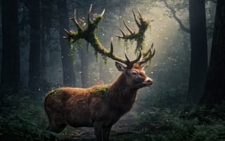 Картинка цветок, на открытом воздухе, солнечный свет, трава, растение, природа, без людей, рога, реалистичный, дерево, лес, олень, пейзаэ, животное