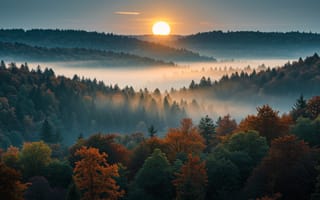 Картинка на открытом воздухе, небо, горы, дерево, без людей, закат, солнце, пейзаж, лес, природа, облако