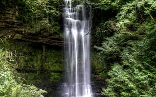 Картинка Glencar Waterfall, водопад, деревья, Ирландия, скалы, природа