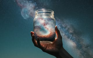 Картинка проведение, небо, галактика, ногти, звёздное небо, руки от первого лица, космос, банка, отражение, бутылка