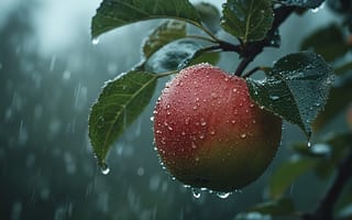 Картинка природа, погода, дождь, натюйморт, лето, деревья, пейзаж, фрукты
