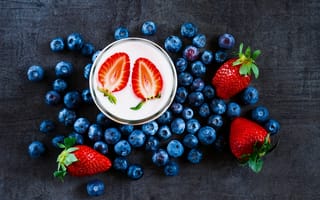 Картинка завтрак, ягоды, йогурт