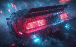 Картинка автомобиль, машина, дым, город, погода, дорога, туман, иллюстрация