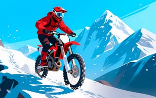 Картинка природа, мотоцикл, снег, дорога, горы, зима, спорт