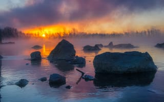 Картинка река, утро, солнце, рассвет