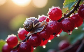 Картинка улитка, смородина, 1920х1080, капли воды, естественная красота, нейросеть, макросъёмка, сад, свет, природа, ветка, солнце, ягоды, спираль, растительность, ботаника, утро, роса, лист, 4k, насекомое, свежесть, красная смородина, 2k, блики, влажность, раковина, ИИ, ягода, HD, лето, рабочий стол, крупный план, детализация, урожай, фауна, 16:9