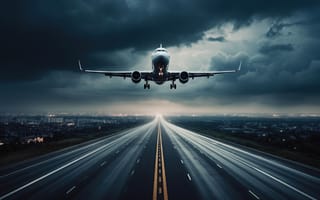 Картинка самолёт, взлёт, полёт, авиация, авиалайнер, рабочий стол, атмосферная сцена, ночь, драматичный пейзаж, авиационный транспорт, двигатели, 16:9, тёмное небо, траектория, скорость, горизонт, 2k, ИИ, огни города, 1920 1080, дорога, посадка, пассажирские перевозки, трасса, высота, облака, транспорт, путешествие, нейросеть, 4k, аэропорт, городская панорама, городской пейзаж, взлётно-посадочная полоса, шасси, HD, небо