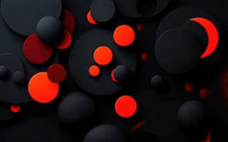 Картинка абстракция, геометрия, ИИ, планеты, DUHD, сферы, для двух мониторов, диски, минимализм, рендеринг, круги, контраст, 8k, неон, объем, заставка, 4k, футуризм, матовая текстура, панорама, космос, глубина, 3D, Двойной UHD, тени, красный, широкоформатный