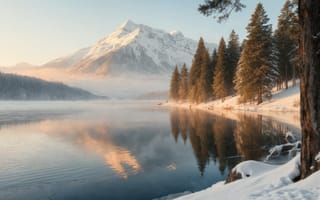 Картинка на открытом воздухе, небо, дерево, озеро, природа, снег, синее небо, день, лес, без людей, отражение, горы, зима, вода, пейзаж