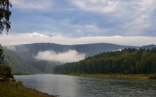 Картинка туман, осень, река, утро