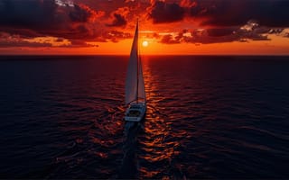 Картинка закат, море, морской закат, круиз, закатное небо, романтика, HD, небо, яхта, 16:9, спокойствие, 1920х1080, свет, 4k, морская тематика, волны, морская гладь, линия горизонта, океан, 2k, парусник, отражение, рабочий стол, водная гладь, тени, парус, умиротворение, эстетика, красота природы, облака, горизонт, сумеречный пейзаж, ИИ, путешествие, алые оттенки, нейросеть, солнце, тёплые тона