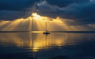 Картинка парусник, море, закат, нейросеть, красота, тишина, парусная лодка, водная гладь, небо, морская романтика, 1920х1080, закатное небо, свет, ИИ, атмосферный снимок, облака, 2k, отражение, игра света, одинокий парус, HD, драматичный пейзаж, лучи, спокойствие, золотистые лучи, рабочий стол, природа, сумерки, океан, морская гладь, морская стихия, умиротворение, горизонт, вода, солнце, 4k, 16:9