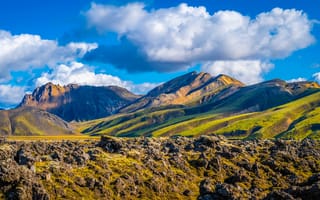 Картинка горы, Исландия, природа, облака, тень, пейзаж, трава, небо