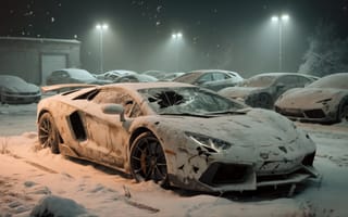 Картинка на открытом воздухе, дерево, без людей, автомобиль, ночь, транспортное средство, наземное транспортное средство, фокус автомобиля, спортивный автомобиль, снег, пейзаэ, фонарный столб