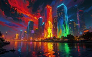 Картинка на открытом воздухе, небо, городские огни, лодка, вода, облако, небоскреб, без людей, здание, ночное небо, дерево, город, облачное небо, ночь, фонарный столб, пейзаж, городской пейзаж, отражение