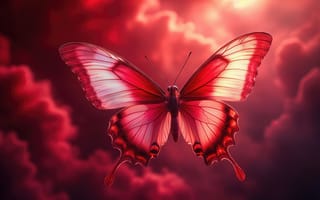 Картинка бабочка, красная бабочка, 4k, нейросеть, природная красота, красота природы, изящество, 2k, рабочий стол, фантастический, яркие оттенки, символизм, облака, HD, 1920 1080, 16:9, ИИ, вдохновение, арт-изображение, контраст, трансформация, красный, воздушность, художественная иллюстрация, цифровая живопись, графический арт, полупрозрачные крылья, лёгкость, крылья бабочки, крылья мечты, сказочная атмосфера, сюрреализм, природа, красный цвет, эстетика бабочки