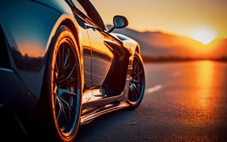 Картинка авто, пейзаж, закат, спорткар