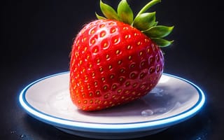 Картинка клубника, натюрморт, черный, капельки, голубая каёмочка, блюдечко