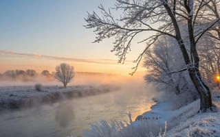 Картинка рассвет, зима, пейзаж, мороз