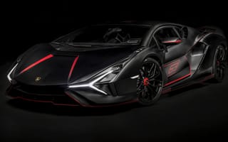 Картинка Lamborghini Sian, 2020, темный, суперкар, чёрные ободы