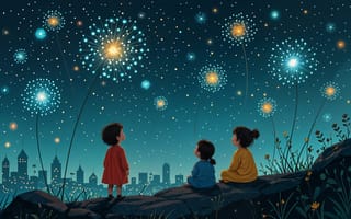 Картинка короткие волосы, несколько девушек, ребенок, пучок волос, каштановые волосы, 2 девушки, ночь, небо, цветок, на открытом воздухе, сидя, платье, трава, черные волосы, один пучок волос, стоя