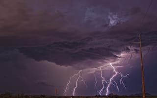Картинка Муссонный шторм, непогода, гроза, пейзаж, молния, туча, иллюминация, Аризона, поле, дорога, буря, Сьерра-Виста