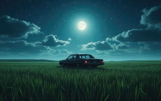 Картинка ночь, Луна, 16:9, умиротворение, 2k, рабочий стол, ретро-автомобиль, спокойствие, звёздное небо, машина, свет луны, звёздный пейзаж, сельская идиллия, тишина, ИИ, ночная гармония, ночная сцена, облака, полнолуние, сельская местность, 4k, дорога, темнота, одиночество, автомобиль, 1920х1080, лунный свет, поле, пейзаж, нейросеть, HD, звёздная россыпь, сельская ночь, атмосферный кадр, колосья, пшеница, горизонт, природа