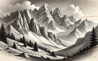 Картинка горы, пейзаж, полдень, графика, зима