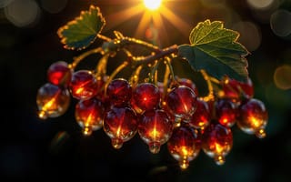 Картинка смородина, ягоды, лето, листья, ботаника, капли, свежесть, закатные лучи, 16:9, свет и тень, куст, макросъёмка, природа, красная смородина, 2k, солнечный свет, золотой свет, красота природы, природная эстетика, 1920 1080, сияние, сочные ягоды, искрящиеся ягоды, нейросеть, закат, гроздь, ягоды в свете, 4k, детали природы, фотонатюрморт, растительность, рабочий стол, блики, натюрморт, HD, ИИ, урожай, блеск