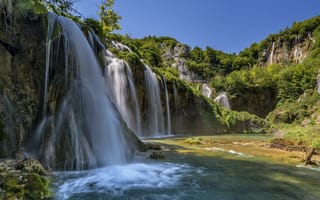 Картинка Plitvice Lakes National Park, пейзаж, водопады, водопад, Национальный парк Плитвицкие озера, Хорватия, Croatia